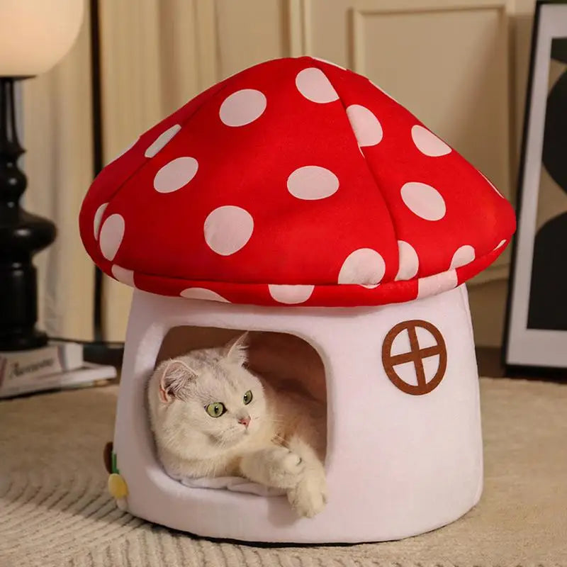 Cozy Mushroom Cat Cave Bed™