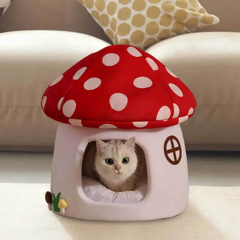 Cozy Mushroom Cat Cave Bed™