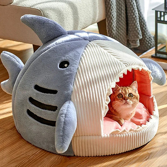 Cozy Cartoon Shark Pet Cave Bed™