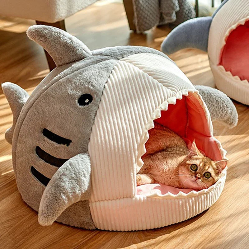 Cozy Cartoon Shark Pet Cave Bed™