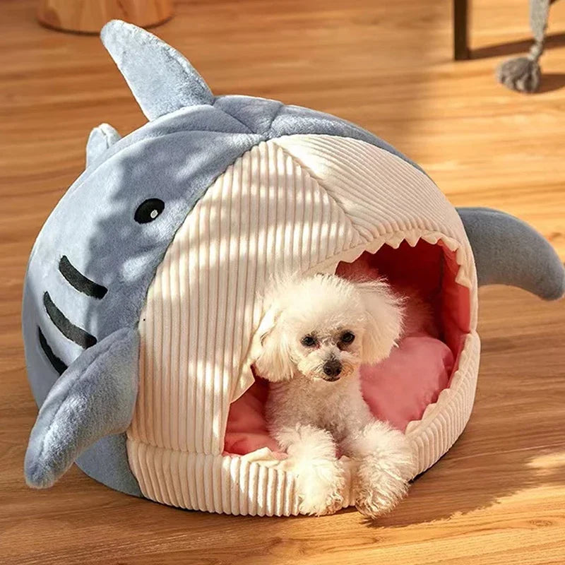 Cozy Cartoon Shark Pet Cave Bed™