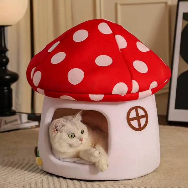 Cozy Mushroom Cat Cave Bed™