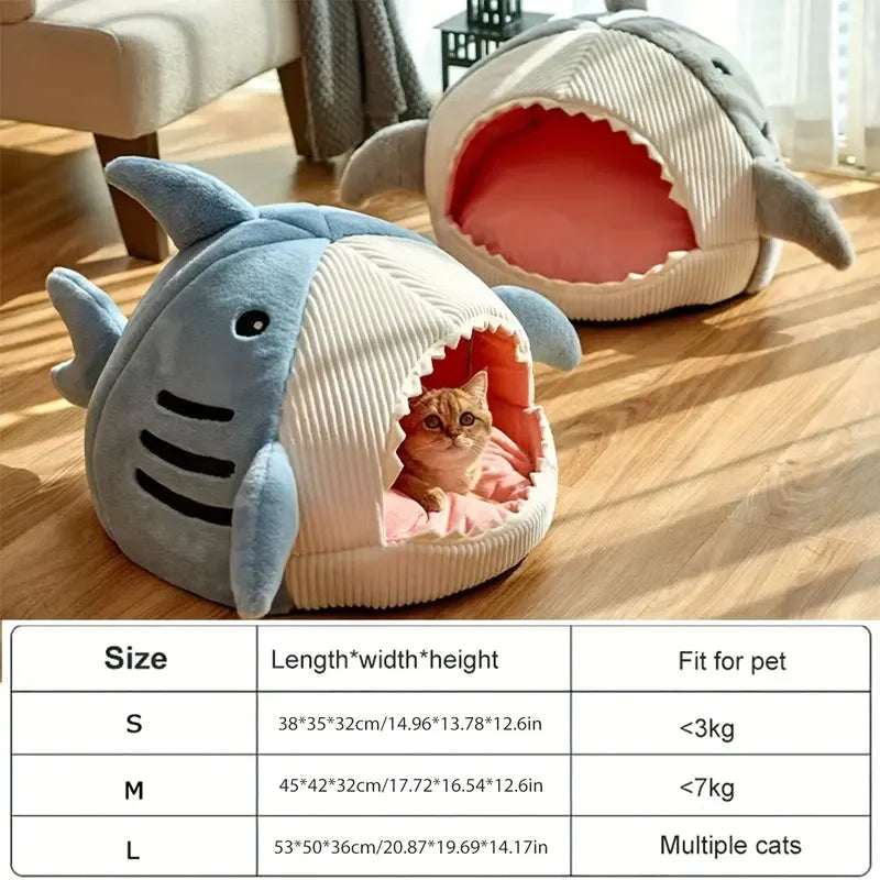 Cozy Cartoon Shark Pet Cave Bed™