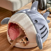 Cozy Cartoon Shark Pet Cave Bed™