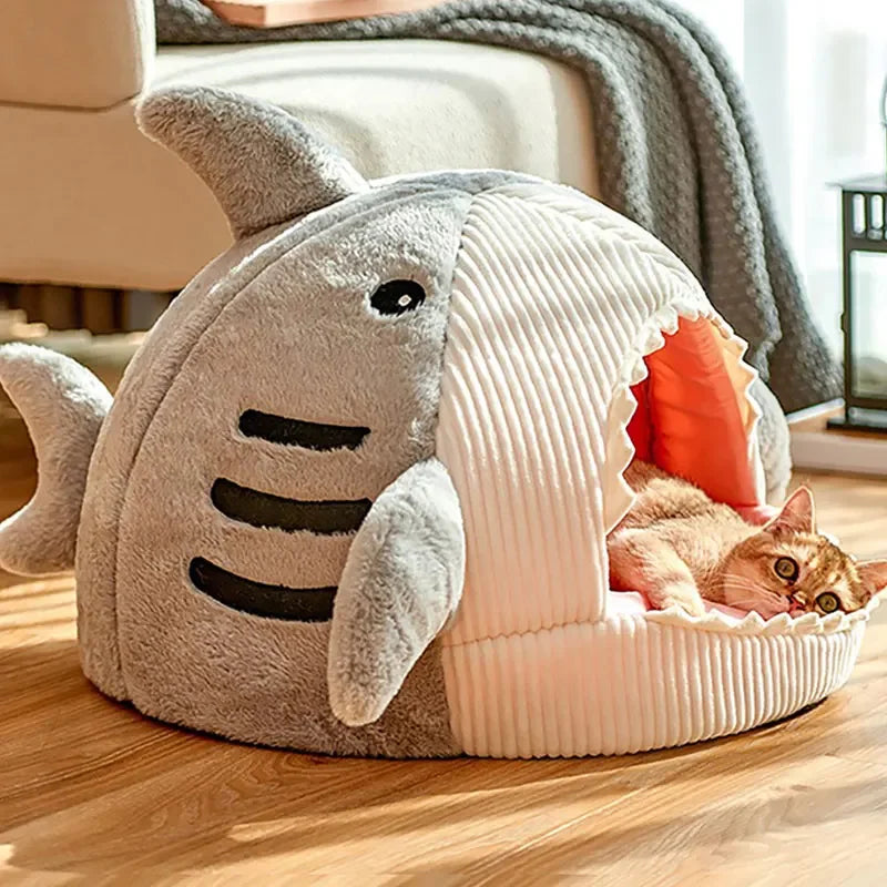 Cozy Cartoon Shark Pet Cave Bed™